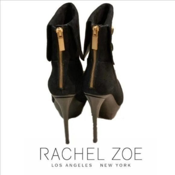 RACHEL ZOE Cuffed Black Suede Platform 6" Stiletto Heel Ankle Boots - Picture 5 of 5